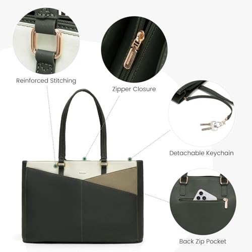 Image of Laptop Tote Bag for Women 15.6 Inch Waterproof Leather Computer Laptop Bag Women Business Office Work Bag Briefcase Large Travel Handbag Shoulder Bag