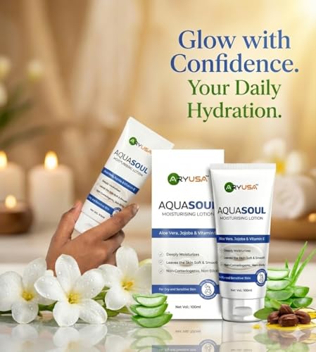 Image of Aquasoul Non-Comedogenic Non-Sticky Moisturising Lotion for Face & Body - 100ml | Control Acne Daily Moisturizer with Aloe Vera, Jojoba Oil & Vitamin E | Hydrating Lotion for Soft & Smooth Skin