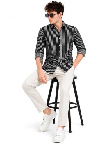 Image of Youth First Men's Cotton Blend Casual Shirt | Regular Fit Solid Full Sleeve Button Down Collared Shirts | Comfortable Formal Office Business Casual for Men