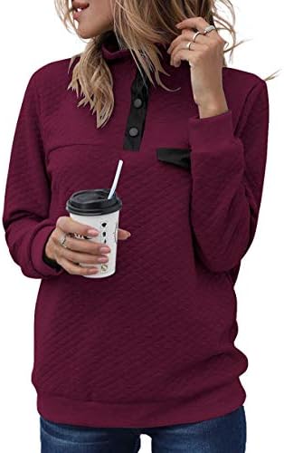BTFBM Women Fashion Quilted Pattern Lightweight Zipper Long Sleeve Plain Casual Ladies Sweatshirts Pullovers Shirts Tops (Pure Wine Red, Small)