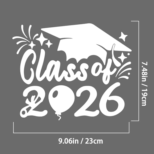 Image of 2x Class of 2026 Car Sticker & Graduation Hat Sticker Removable Graduate Decal Car Stick 8 inchx 7.1 inch Waterproof Vinyl Decals Arts & Crafts for Graduation Party Decorations (White)