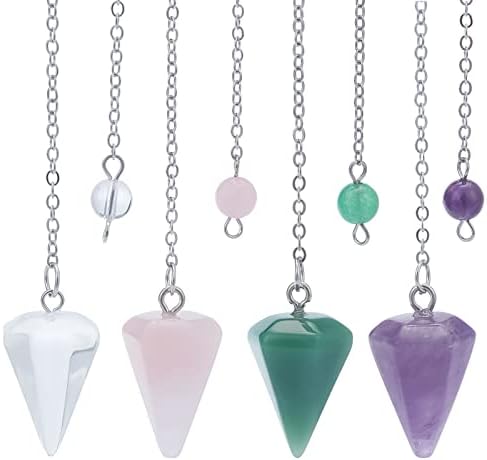 PLIGREAT 2 Pcs Crystal Point Pendulum for Divination Dowsing Quartz Natural Pointed Cone Resin Chip Stones Spiritual Point Pendulum Gemstone Pendants Wiccan Accessories Vintage Energy Reiki Pendulums