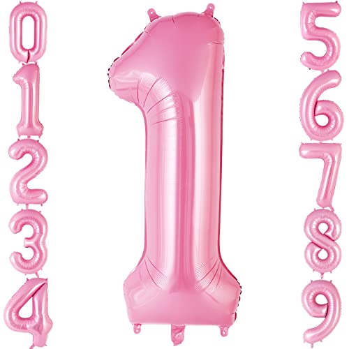 Pink Number 1 Balloon 40 Inch, Big Large Foil Helium Number Balloons, Jumbo Giant Mylar Number 1 Balloons for 1st first Birthday Party Decorations Supplies Anniversary Celebration