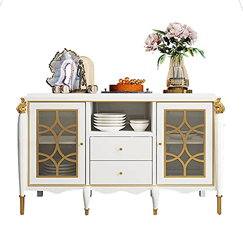 QINJIE Aparador de Cocina, aparador Moderno, aparador de Buffet, aparador de Cocina, con 2 cajones y 2 gabinetes de Vidrio para Sala de Estar, Comedor, Cocina