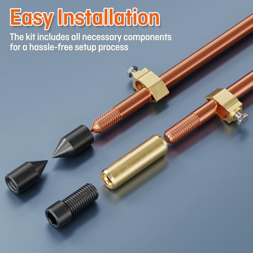 MOKIKUBA 8ft Ground Rod Kit 5/8” Clad Copper Grounding Rod with Ground