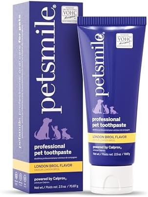 Petsmile Professional Pet Toothpaste for Cats & Dogs - VOHC Accepted Toothpaste - Clinically Proven to Control Plaque & Tartar Calprox Formula (London Broil, 2.5 Oz)