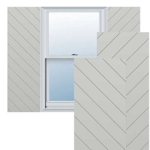 Ekena Millwork TFP001DG12X044ST True Fit Diagonal Slat Modern Style Fixed Mount (Per Pair-Hardware Not Included) PVC Shutters, 12-in. W x 44-in. H, Hailstorm Gray