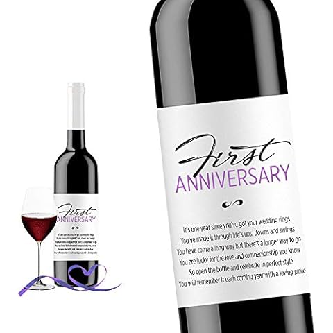 Wine Bottle Sicker - Wine Labels for Wedding & Newlywed Gifts, Wine Stickers Celebrating Marriage Milestones - (FIRST ANNIVERSARY) Cover