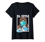 donna pitbull dog indossando facemask e mani sanitizer ew people maglietta con collo a v