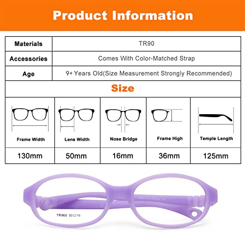 EnzoDate Brille Rahmen mit Riemen Größe 50/16 Stück, Keine Schraube, Flexibel für Alter 9+Y, Rot, TR90 Material