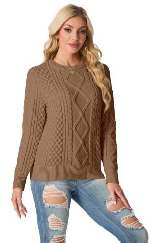 Image of GRECERELLE 2026 Womens Fall Winter Long Sleeve Casual Pullover Sweater Tops | Crewneck, Cable Knit, Chunky, Vintage Style, Anti-static(XS-2XL)