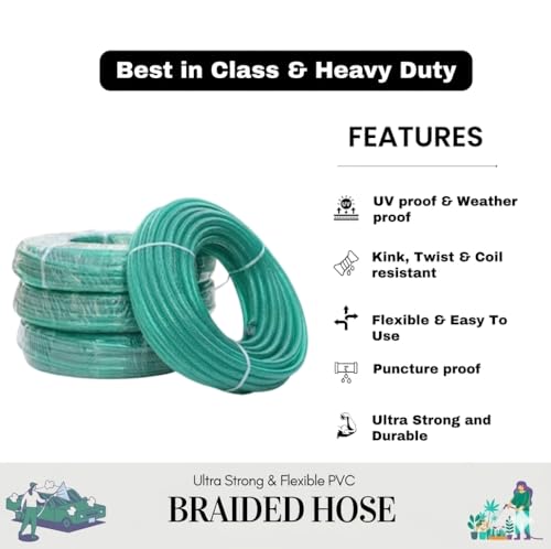 Image of 10 Meter Heavy Duty 3 Layer Braided PVC Garden Hose Pipe with High Pressure Water Spray Gun Nozzle, Tap Adapter & 2 Clamps, 0.5 Inch Water Pipe for Gardening, Car Washing & Home Cleaning
