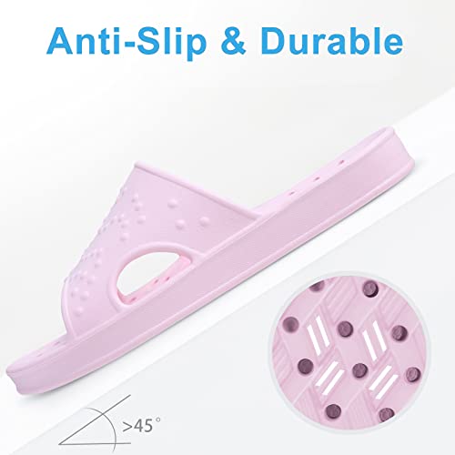 Shevalues Shower Shoes For Women With Arch Support Quick Drying Pool Slides Lightweight Beach Sandals With Drain Holes, Pink-Update Version 8-9 Women / 6.5-7.5 Men #TOP5