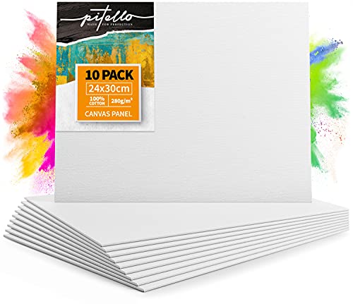 Pitello Leinwand zum Bemalen I Malkarton 10er Set in 24x30 cm I starke 280g Malpappe I kleine Leinwände malfertig grundiert Cover