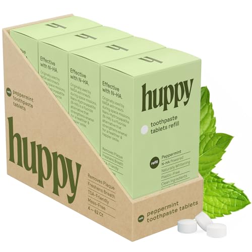 Huppy Toothpaste Tablets, Nano Hydroxyapatite, Fluoride Free and Plastic Free, Natural Whitening, Remineralizing, SLS Free, Bulk Supply, Peppermint Flavor (248 Count)