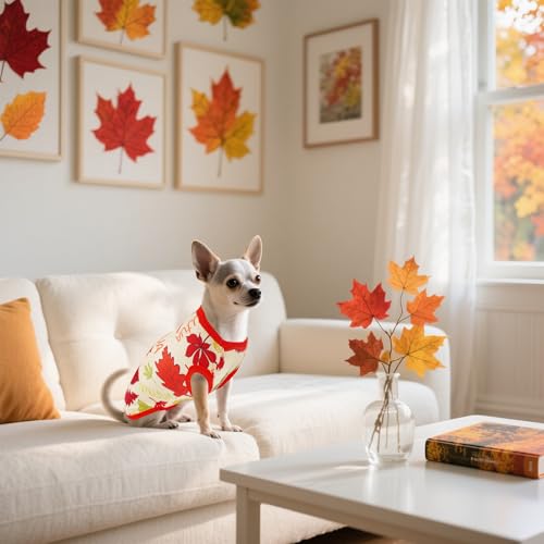 Dog Shirts for Extra Large Dogs Sleeveless Tank Top Tee Clothes Vest Autumn Red Yellow Pumpkin Maple Leaves Light Weight Stretchable Soft for Girl Boy Female Male Outfit XL Pack of 2 - Image 7