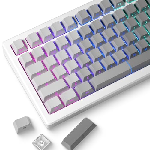 XVX Shine Through Gradient Keycaps Gray, Cherry Profile Side Printed Keycap Set, Double Shot PBT Keyboard Key Caps Compatible with Gateron Cherry MX Switches Mechanical Gaming Keyboards