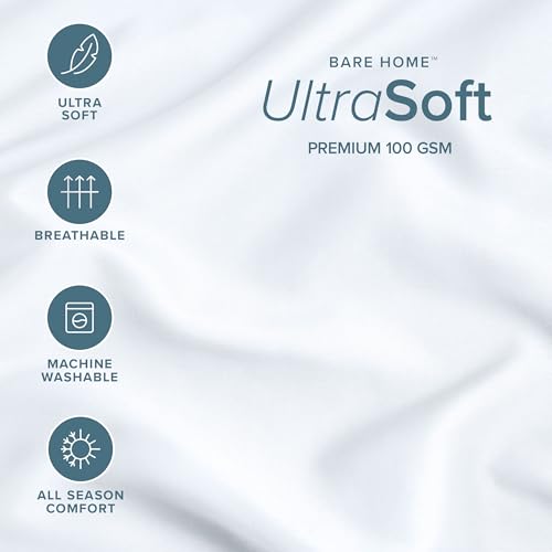 Image of Bare Home Microfiber Pillow Cases - Toddler Size Set of 2 Cooling Pillowcases Double Brushed White Pack Easy Care (Toddler Pillowcase 2, White)