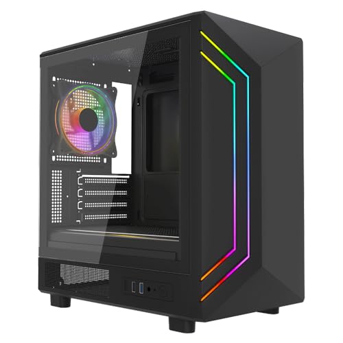 Vida Apollo M Black ARGB Gaming Case w/Glass Window, Micro ATX, Rear ARGB Infinity Fan, Front LED Strips