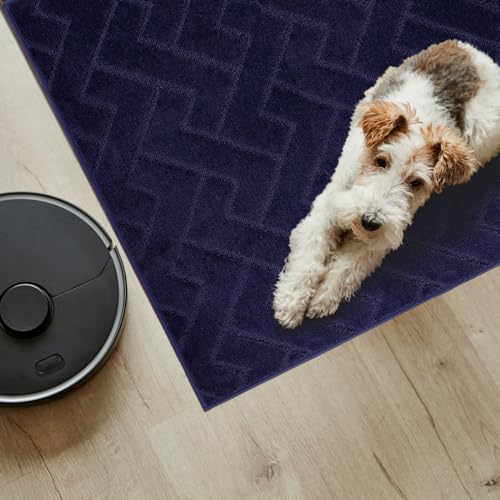 PURRUGS Easy Care Area Rug 4.5ft x 7ft, Non-Slip Machine Washable Entry Rug, Dog Door Mat, Stain Resistant Accent Rug for Hallway, Bedroom, Living Room and Mudroom, Midnight Blue