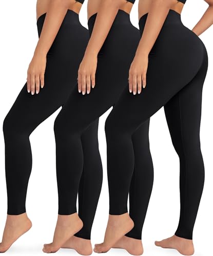 VALANDY Black Leggings for Women 3 Pack High Waist Yoga Pants Stretch Tummy Control Athletic Workout Running Tights Plus Size