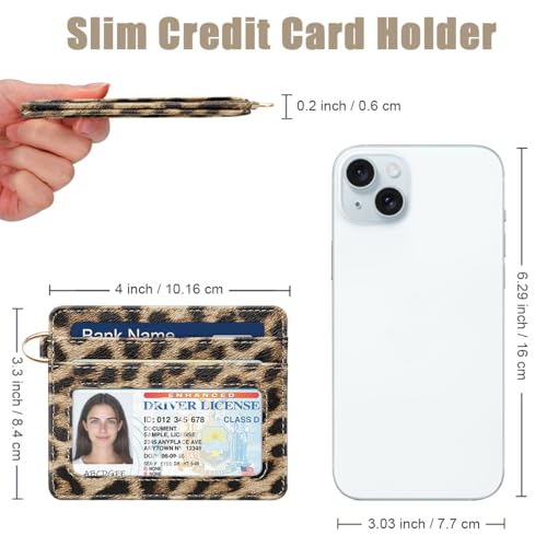 Image of Slim Credit Card Holder Cheetah Print Wallet Women Thin Wallets | RFID Blocking Minimalist Lightweight Small Cute Cards Holders with ID Window, Light Leopard
