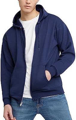 Hanes Mens Hoodie, Ecosmart Fleece Full-zip Zip-up Hooded Sweatshirt For Athletic-hoodies, Navy, Med...