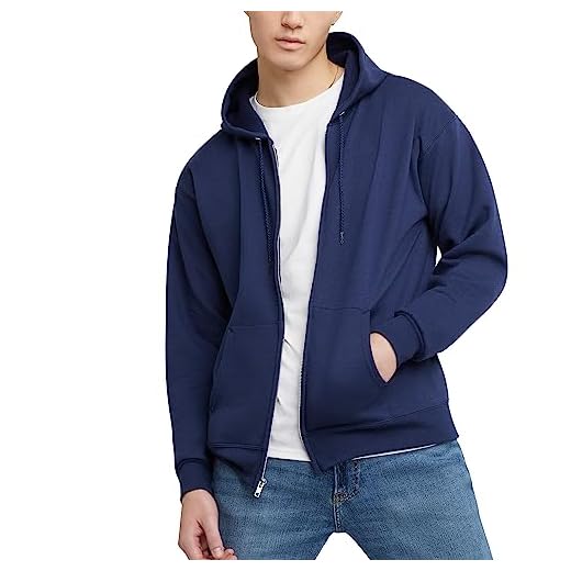 Hanes Mens Hoodie, Ecosmart Fleece Full-zip Zip-up Hooded Sweatshirt For Athletic-hoodies, Navy, Medium US