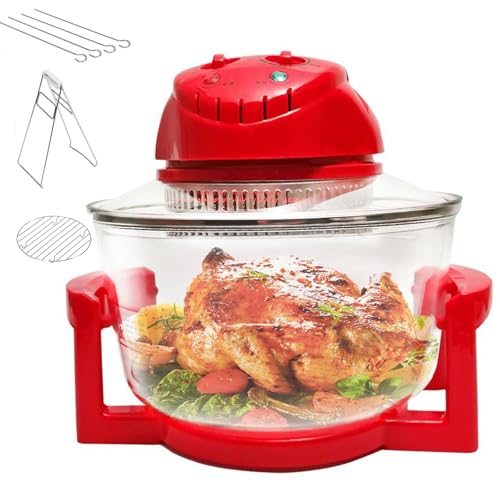 Four halogène multifonction, friteuse à air halogène 12 L avec température et minuterie réglables, friteuse à air pour four halogène de comptoir 1300 W, conserve les nutriments et les saveurs red