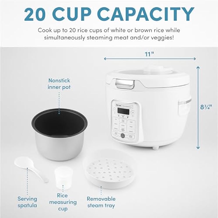 AROMA Professional Digital Rice Cooker, 10-Cup (Uncooked) / 20-Cup (Cooked), Slow Cooker, Multicooker, Steamer, Oatmeal Cooker, Auto Keep Warm, Saute-then-Simmer, 4 Qt, White, ARC-1230W
