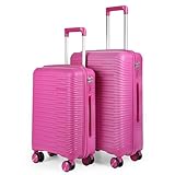 MERCURY TEXTIL- Juego de 2 Maletas de Viaje de Cabina y Mediana. Maletas de Polipropileno, Rígidas, Ligeras y Resistentes 4 Ruedas Dobles 360º (Fucsia)