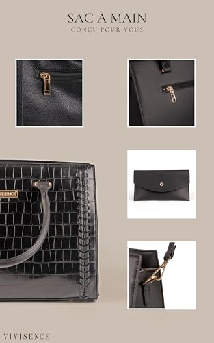 Sac à main femme ensemble 3 pièces avec fermeture à glissière chic - 5