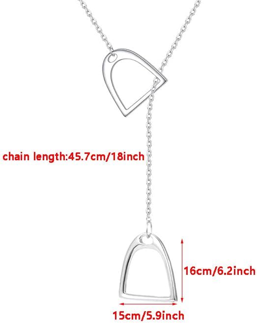 S925 Sterling Silver Double Horse Stirrup Lariat Necklace, Y Style Layered Horseshoe Pendant, Embrace Horse Jewelry Gifts For Women, with Gift box and Gift Card - Image 2