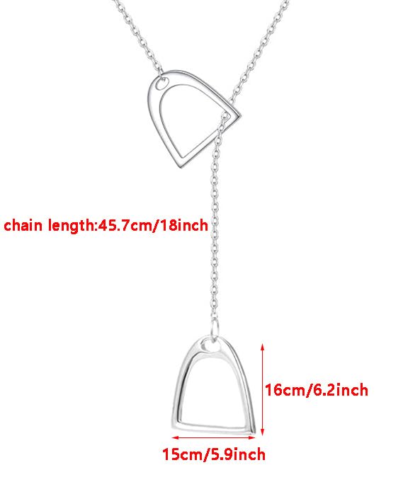 S925 Sterling Silver Double Horse Stirrup Lariat Necklace Y Style Layered Horseshoe Pendant2