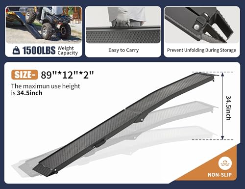 Truck Ramps ATV Ramps for Pickup Trucks 7.5FT Loading Ramps for Pickup Trucks Lawn Mower 1500LBS Aluminum Motorcycle Trail MTB Shed Car Ramps with Strap Handle Buckle 2PCs Black Vehicle Folding Ramps
