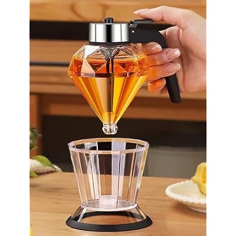 ZNZNANG No Drip Glass Olive Oil bottle Dispenser ，Diamond Glass Honey Dispenser ，Can Be Used for Olive Oil,Honey,Soy Sauce And Cooking Wine And Other Liquids（200ml/6.76oz） Cover