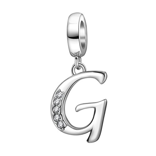Hoobeads Alphabet Letter Charms Solid 925 Sterling Silver Letter Initial A-Z Crystal Charms Bead for Bracelet Necklace (Z) (G)