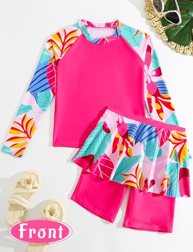 SEAUR Girls Rash Guard Swimsuit Long Sleeve Bathing Suit 2 Pieces Swimming Skirt with Shorts Swimwear Set3