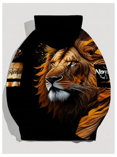 Men's 3D Lion Graphic Hoodie Long Sleeve Drawstring Oversized Pullover Sweatshirts2
