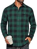 COOFANDY Men's Plaid Shacket Casual Lightweight Shirt Jacket Long Sleeve Overshirt Jacket Green Black Plaid