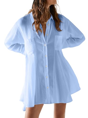 Breezy Lane Swimsuit Coverup for Women Button Down Shirt Dress Vacation Wear