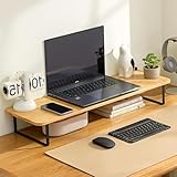 木製 & メタル製デスクスタンド モニター台 高さ調節可能 姿勢改善 頑丈設計 (60*26*12cm)