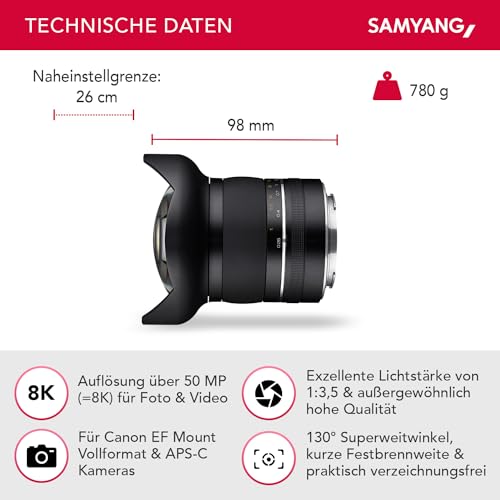 Samyang XP 10mm F3.5 Objektiv für Canon EF – Manuelles Ultraweitwinkelobjektiv