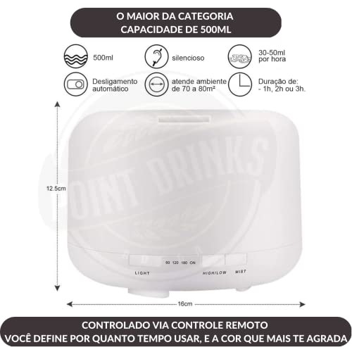 Difusor De Aromas Grande 500ml Umidificador De Ar e Ambiente Ultra Sônico Potente Temporizador ate 6