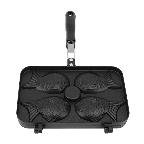 Tomedny Taiyaki Fish Shaped Cake Pan, Waffle Cake Maker Non Stick Fish Shaped Pancake Double Baking Pan Mold with Handle for Kitchen DIY Desserts Cooking Party 4 Grids Aluminium Alloy