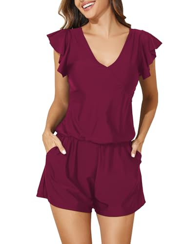 Image of Smismivo Swim Romper with Built in Bra and Pockets Swim Dress Modest One Piece Swimsuit Full Coverage Bathing Suit