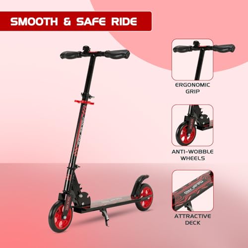 Image of Amazon Brand - Jam & Honey- Kick Scooter for Kids Ages 6-13 Years | Foldable with 3 Adjustable Height | 2 Wheels | BIS Certified | Max Weight Capacity 50kg (Red)