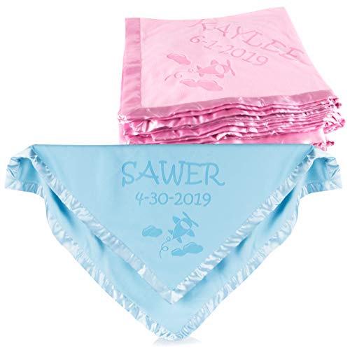 Custom Catch Personalized Airplane Baby Blanket - Boy Name Gift - Blue or Pink (2 Text Lines) - Thumbnail 4