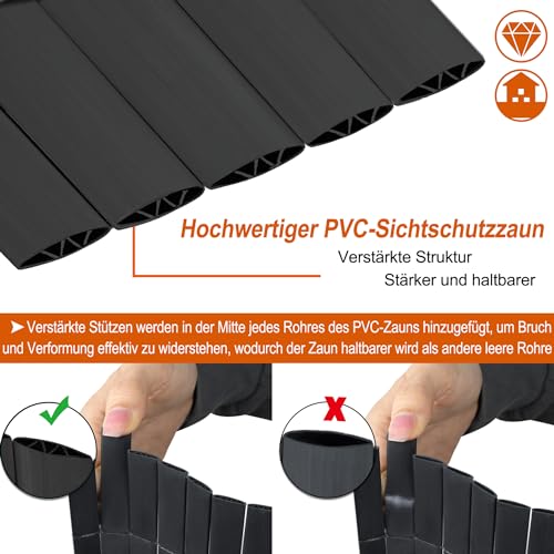 Froadp PVC Sichtschutzmatte Sichtschutzzaun Imitat Bambus mit Kabelbindern und W-Förmige Verstärkten Lamellen Balkonverkleidung Wetterfest Balkon Sichtschutz Outdoor Gartensichtschutz Zaun – Bild 4