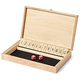Crobyi Shut The Box Dice Game with 12 Numbers and Lid, Wooden Classic Board Game with 4 Dice & Shut-
